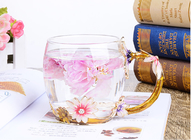 Flower Hight White Glass Water Cup Decorative Juice Custom Painting Handmade