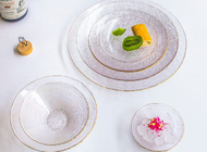 Art Deco Handmade Transparent Glass Fruit Bowl For Storage With Gold Design