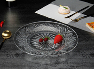 Round Big Glass Fruit Plates / Transparent Glass Dinner Plates For Cake