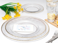 Gear Shape Transparent Glass Plates For Fruit With Gold Design On Edge