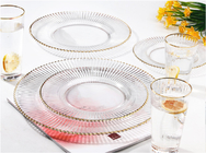 Gear Shape Transparent Glass Plates For Fruit With Gold Design On Edge